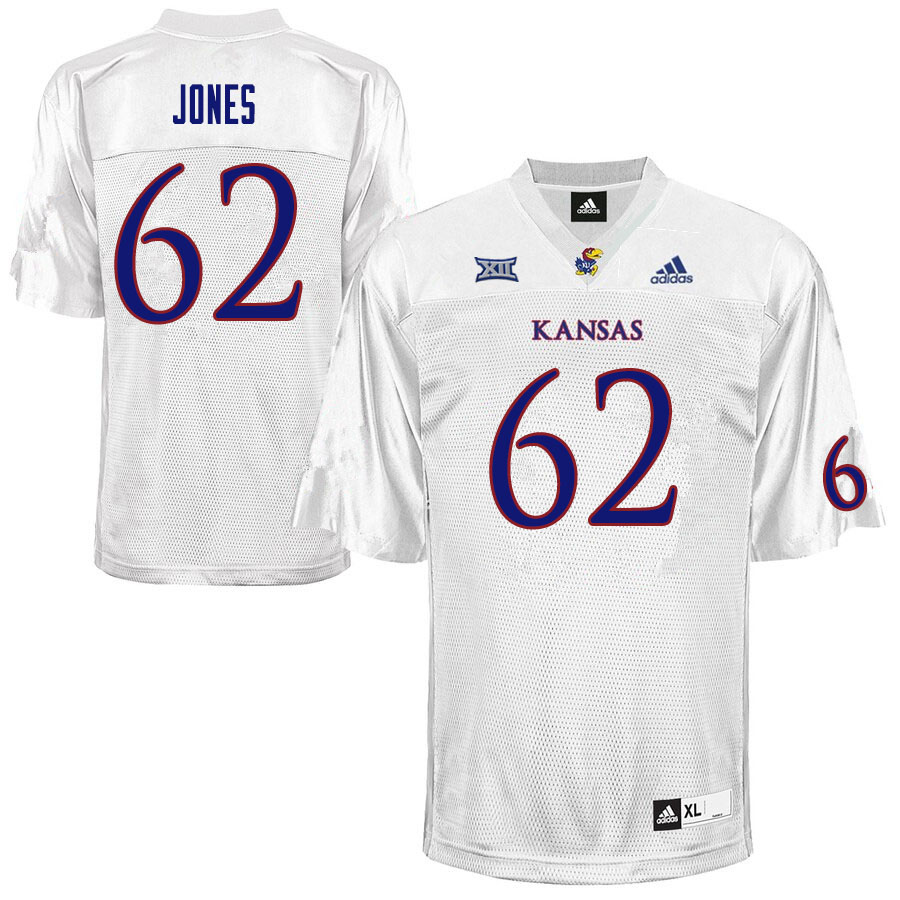 Men #62 Garrett Jones Kansas Jayhawks College Football Jerseys Sale-White - Click Image to Close